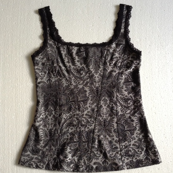 WHBM Black Silver Damask Corset Style Tank Cami - Picture 2 of 8